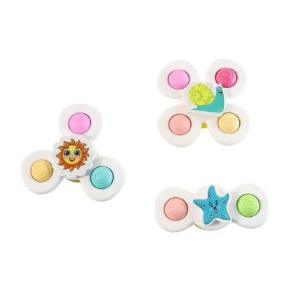 White Baby Spinner Toy Set Sensory Suction Spin Toys (3 Pc Set) - Zidbik