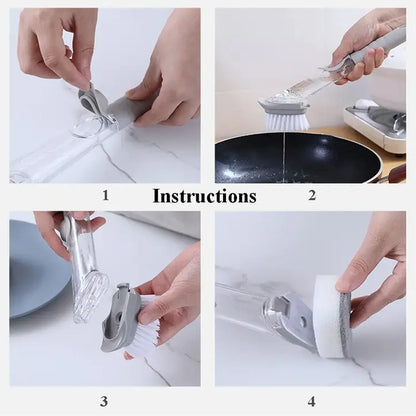 1271c Mix Color Dish Scrubber With Soap Dispenser Soap Dispensing Dish Brush Set Dishwashing Brushes Kitchen Scrub Dish Wand For Dishes Sink Pot Pan Cleaning And Washing1 Handle3refill Replacement Head - Zidbik