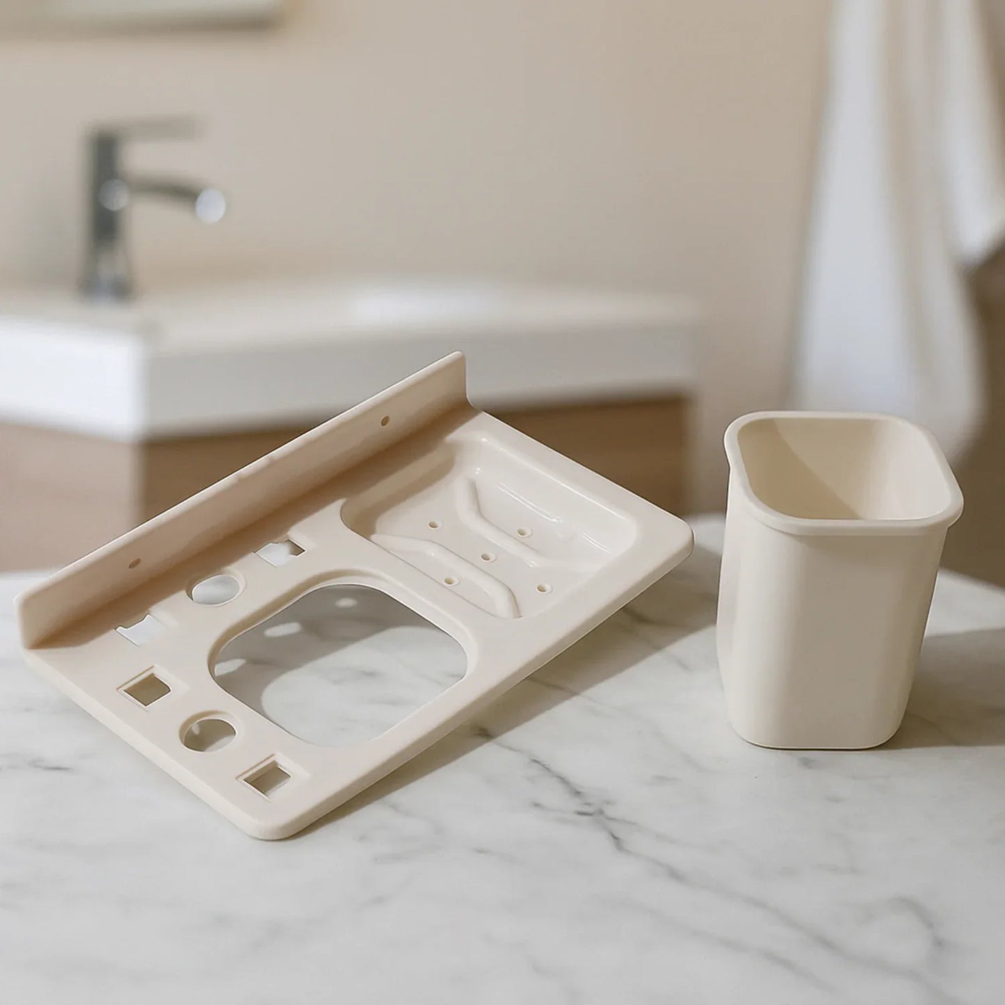 3in1 Wall Mounted Multi-compartment Toothbrush Soap Holder With Cup (1 Pc) - Zidbik