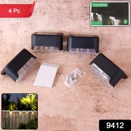 9412 Solar Decorative Lights Waterproof Durable Garden Atmosphere Lights Stair Lights Railing Lights Step Steps Lights For Outdoor Patio Courtyard Stair Step Fence Patio Stairsyard Garden Pathway ( 4 Pc Set) - Zidbik