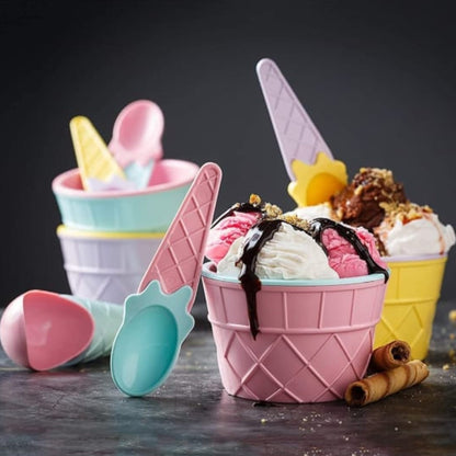 5322 Ice-cream Waffle Spoon Bowel Cup Set  Premium Ice Cream Set  Ice-cream Bowel With Spoon  6 Units Couple Bowl Set  Color Box - Zidbik