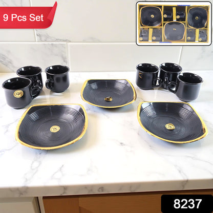 8237 Sweet Buzz Ceramic Tea  Cups  Mug Set With Seashell Shape Serving Bowl Milk Cup Coffee Cup Tea Cup Breakfast Cup Drinking Mug Or Outdoor For Household Gift For Birthday Wedding Party (8 Pcs Set) - Zidbik