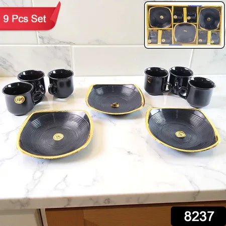 8237 Sweet Buzz Ceramic Tea  Cups  Mug Set With Seashell Shape Serving Bowl Milk Cup Coffee Cup Tea Cup Breakfast Cup Drinking Mug Or Outdoor For Household Gift For Birthday Wedding Party (8 Pcs Set) - Zidbik