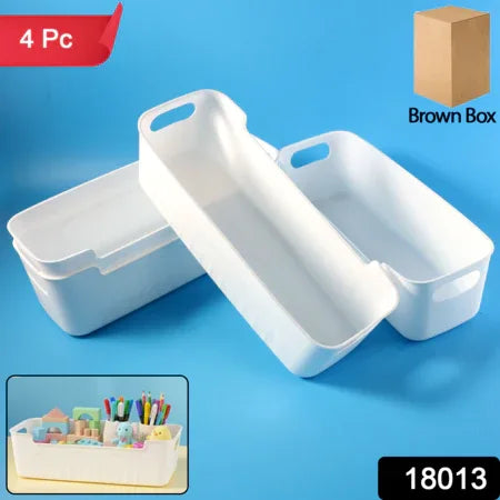 White Plastic Storage Basket Tray Set (4 Pcs) - Zidbik