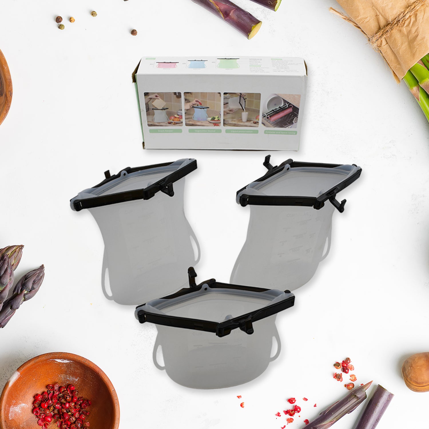 5985  Reusable Silicone Food Storage Bag 3 Bag Set Leakproof Lock Reusable Flat Bottom Freezer Bags Sandwich Bags  Silicone Food Grade Kids Snack Bags  Bpa Free Microwave Dishwasher Safe - Zidbik