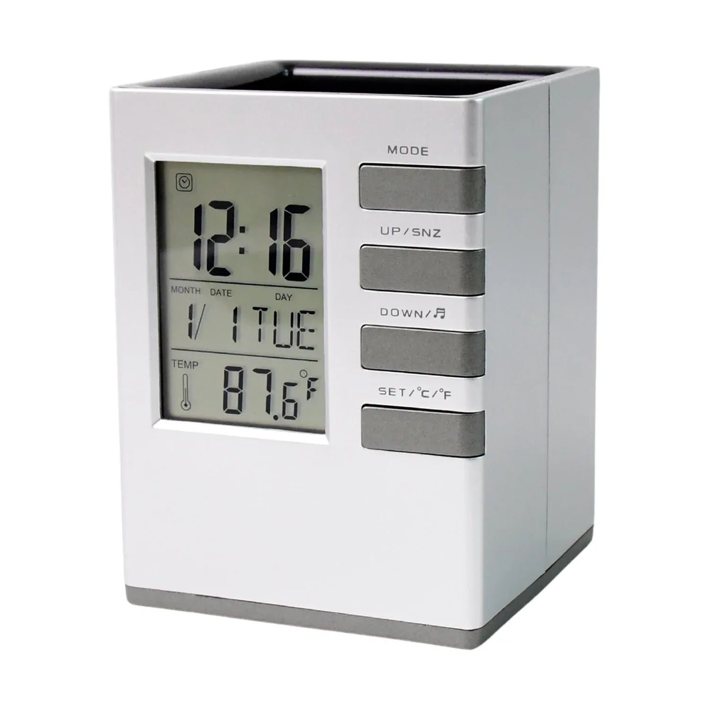 Multifunction Cube Digital Desk Clock With Pen Holder (1 Pc) - Zidbik