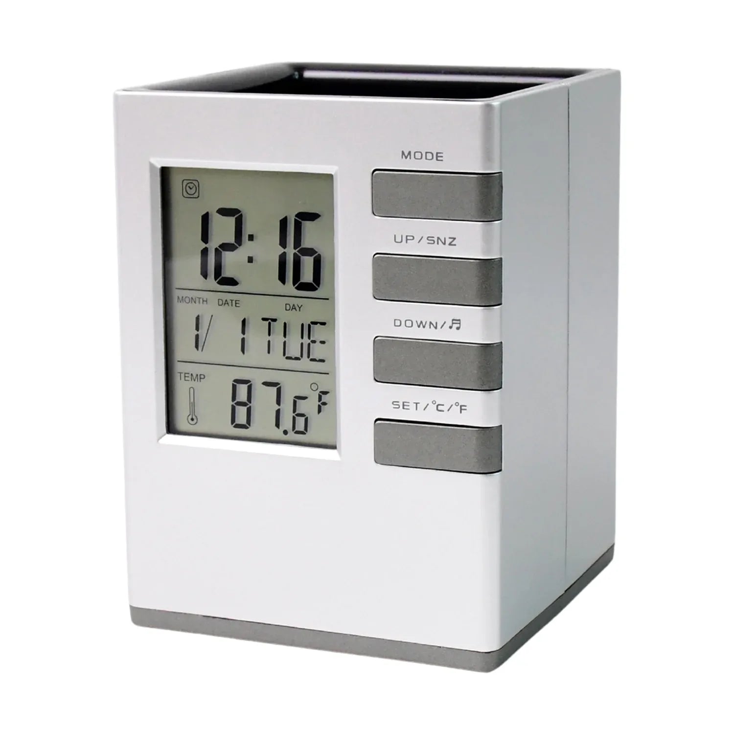Multifunction Cube Digital Desk Clock With Pen Holder (1 Pc) - Zidbik