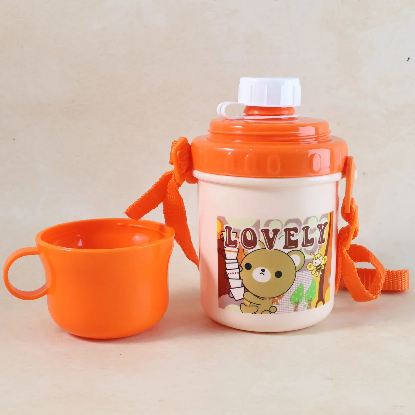 Lovely Cartoon Printed Plastic Cup With Lid (Approx. 350 Ml 1 Pc) - Zidbik