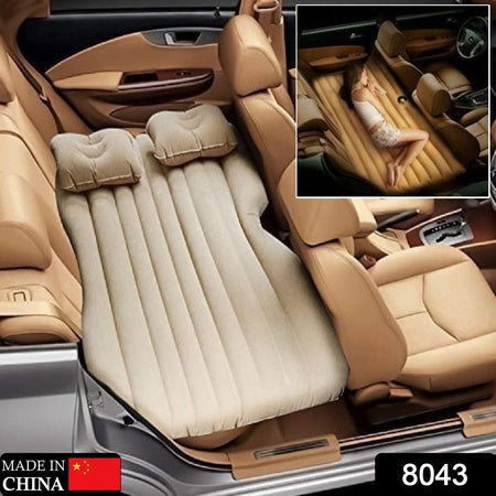 8043 Car Inflatable Bed With 2 Pillows   Air Pump (Portable) For Travel Camping Vacation  Polyester Inflatable Travel Car Bed Air Sofa With Two Inflatable Pillow And Air Pump For Car Back Seat Air Pump Random Colour - Zidbik