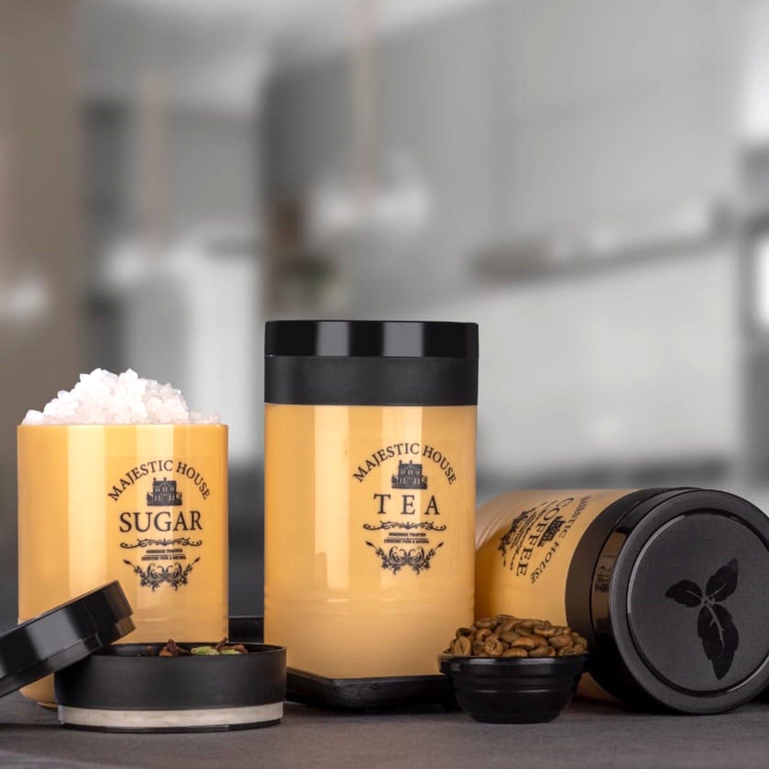 5766 Accurate Seal Tea Sugar Coffee Container - 3 Pcs Plastic Damru Shaped Tea Coffee Sugar Canisters Jar New Airtight Food Seal Containers For Salt Dry Fruit Grocery Multicolor (3 Pcs Set) - Zidbik