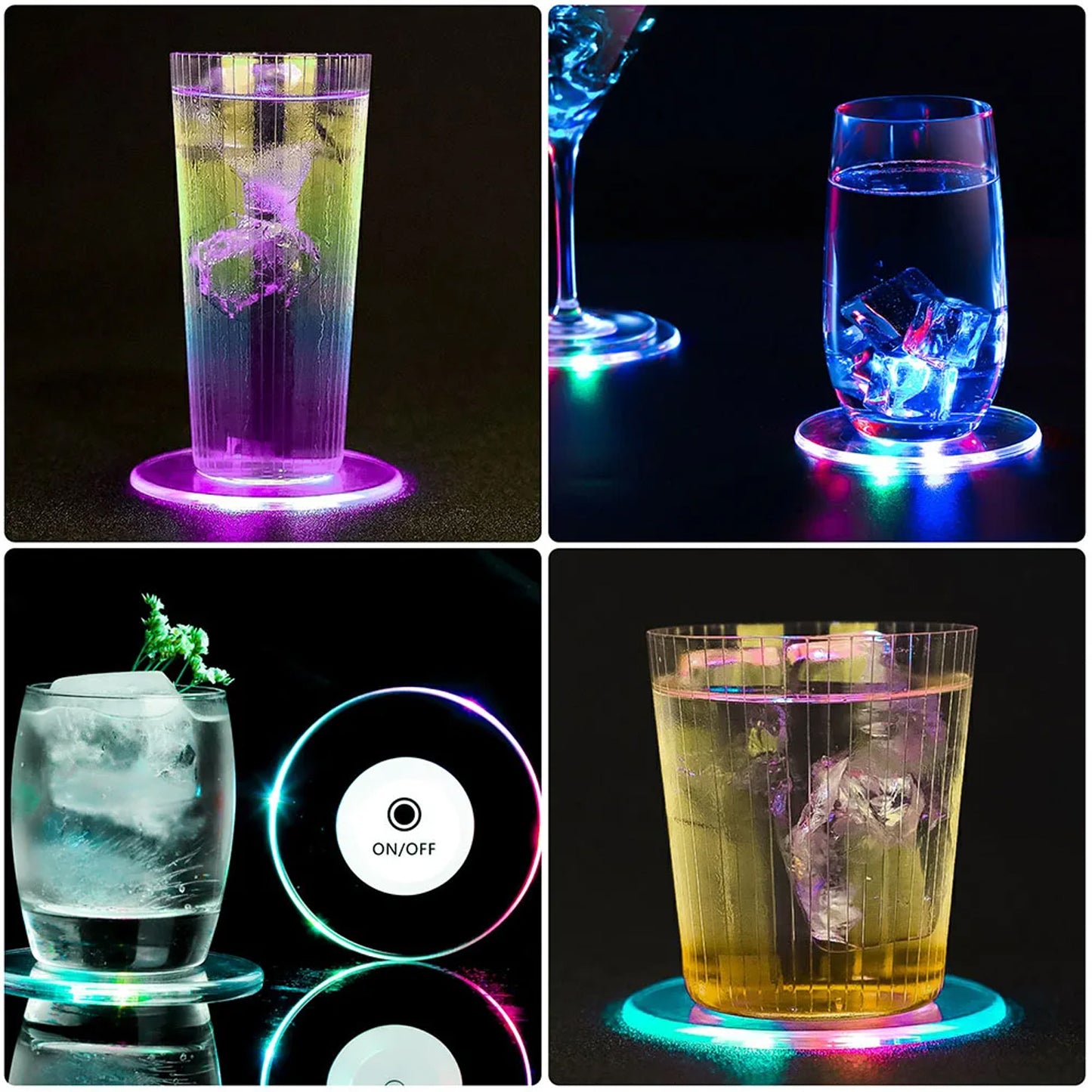Colorful Led Cocktail Coaster Round Ultra-thin Led Drink Coaster (1 Pc) - Zidbik
