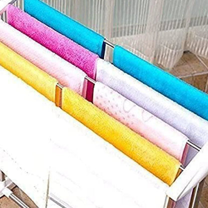 8724 Multi-functional Single Tier Mobile Towel Foldable Rack For Cloth And Towel Stainless Steel And Plastic Made Mobile Towel And Cloth Rack Holder Indoor Outdoor Standing Movable Cloth Dryer Rack Balcony Cloth Drying Stand - Zidbik