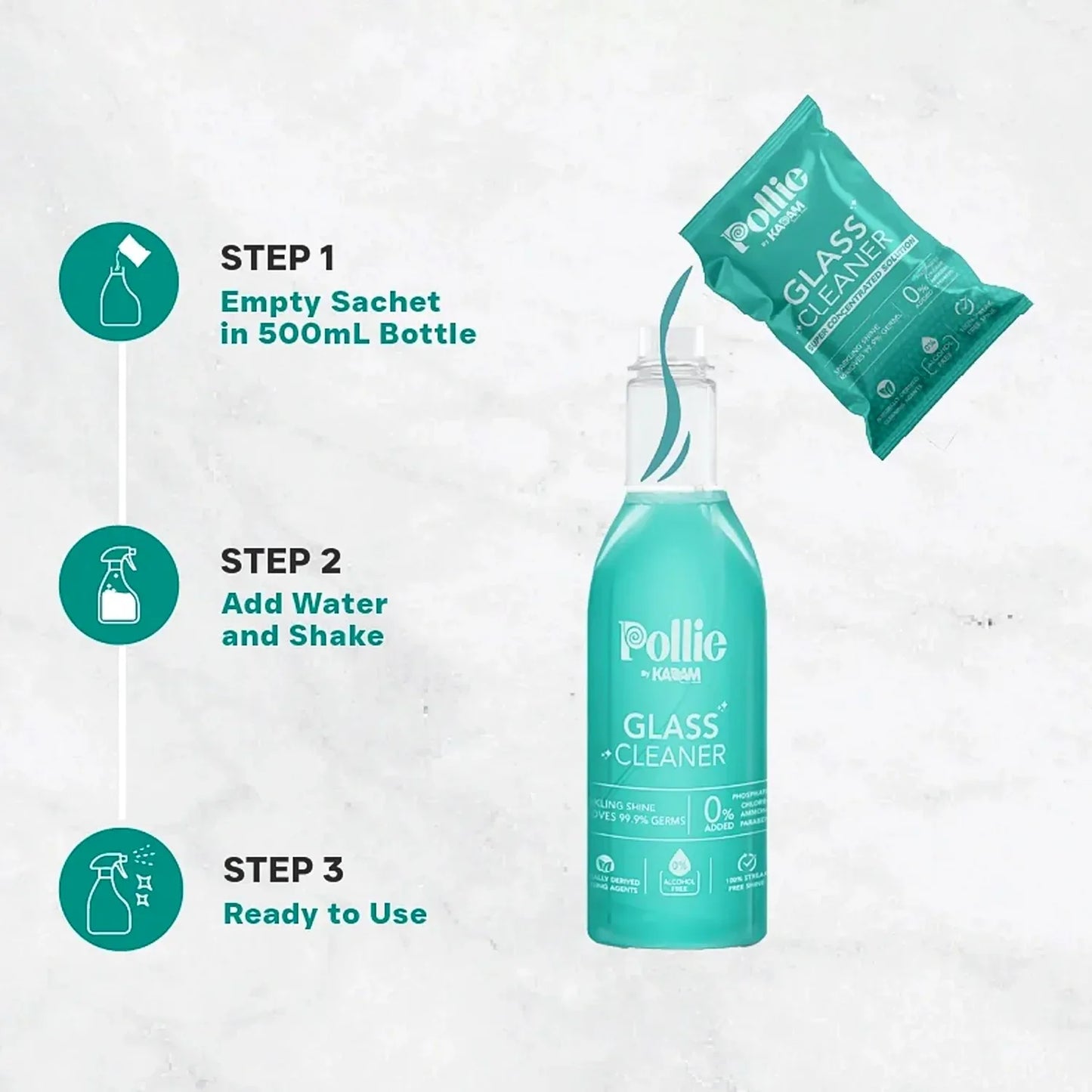 Pollic Kadam Concentrated Glass Mirror Cleaner Refill Kit With Reusable Spray Bottle - Zidbik