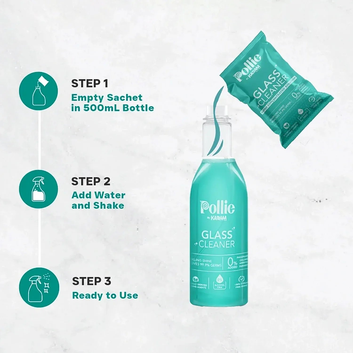 Pollic Kadam Concentrated Glass Mirror Cleaner Refill Kit With Reusable Spray Bottle - Zidbik