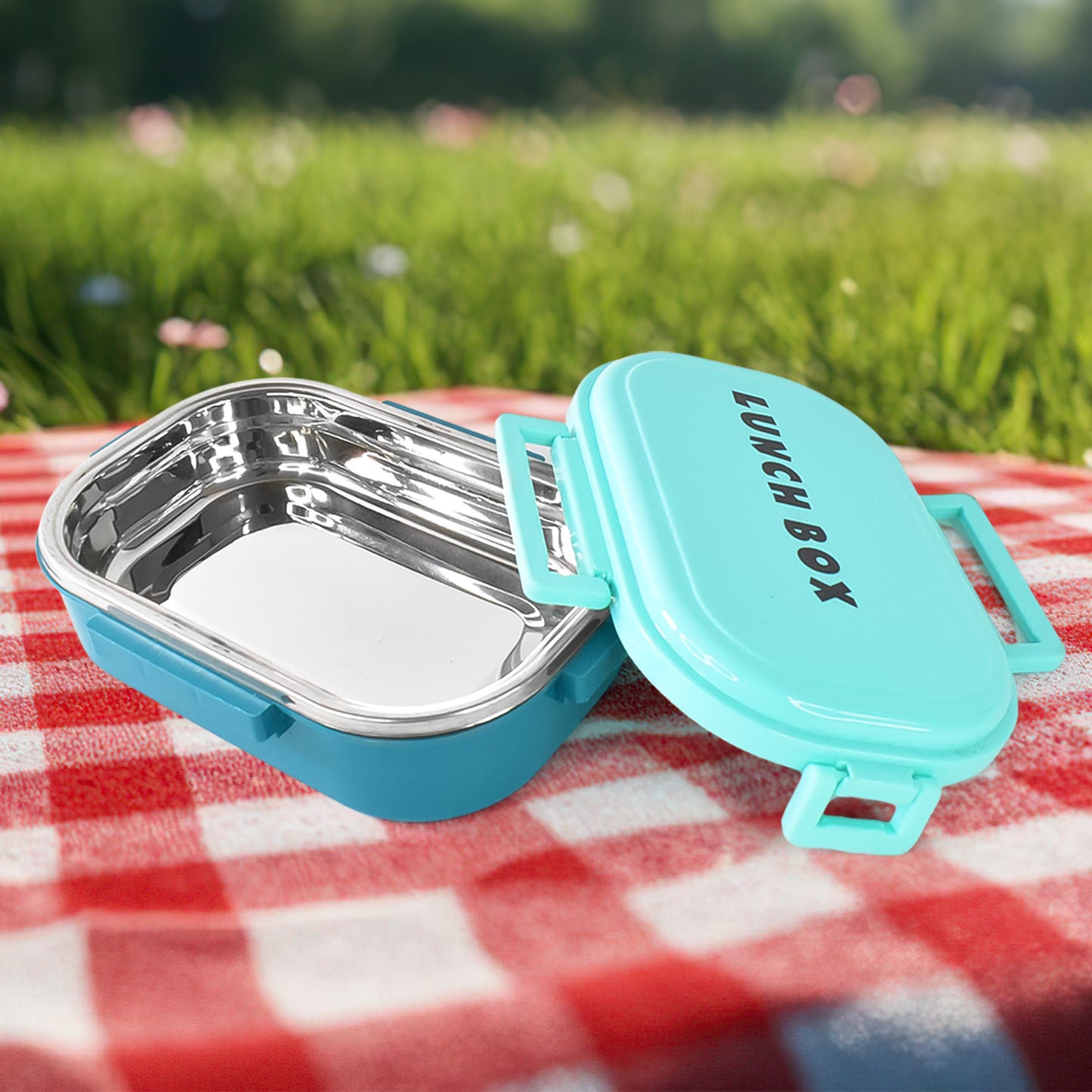 3 In 1 Spicy Bite Stainless Steel Lunch Box With Plastic Small Box  Spoon (1 Set) - Zidbik