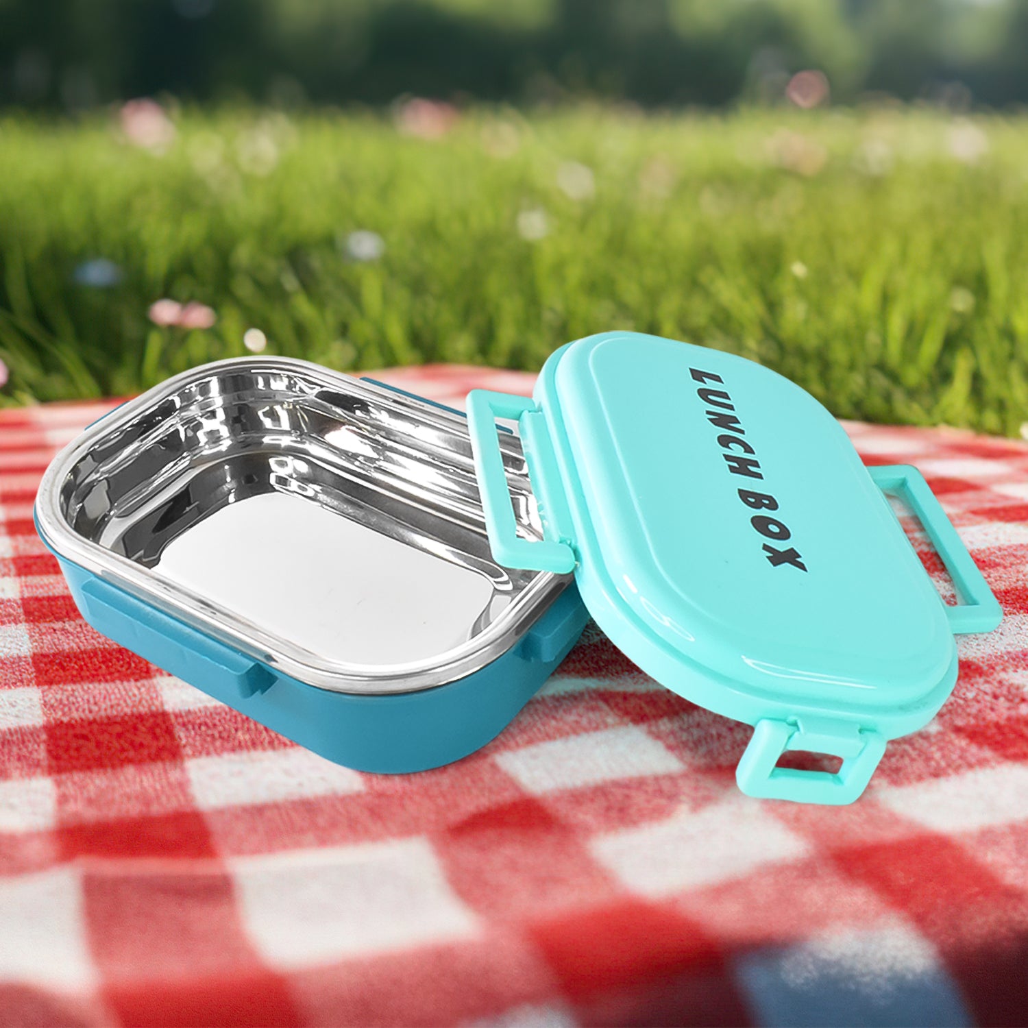 3 In 1 Spicy Bite Stainless Steel Lunch Box With Plastic Small Box  Spoon (1 Set) - Zidbik