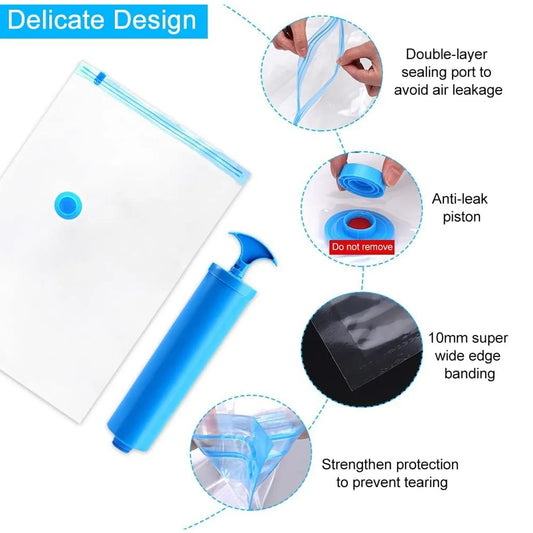 17826 Vacuum Storage Bags With Suction Pump Shirt Clips - Vacuum Bags - Big Capacity Vacuum Seal Bags For Travel Clothes Blankets Pillows Compression Bags Space Saver Vacuum Storage Bags (5 Pcs Set) - Zidbik