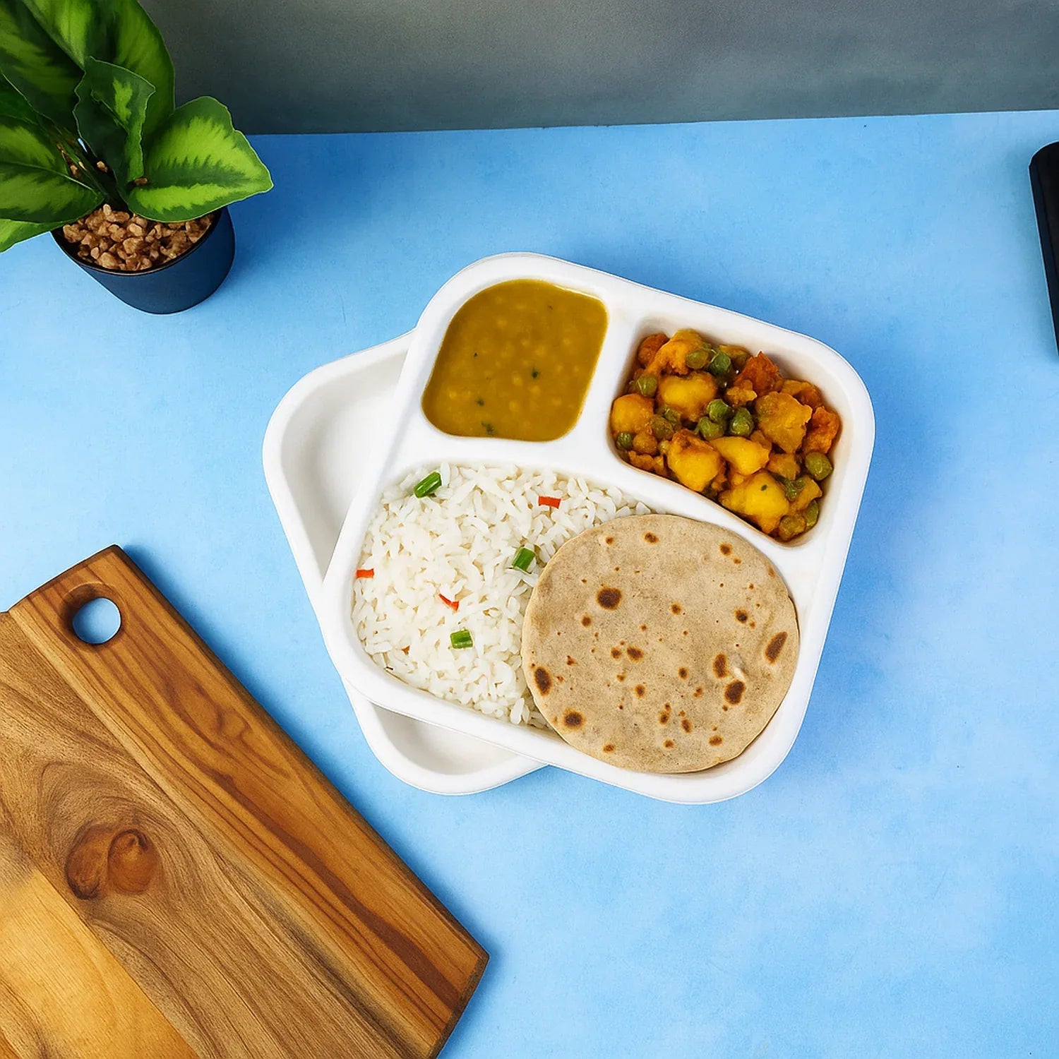 Compostable Bagasse 3-compartment Square Meal Plate - Zidbik
