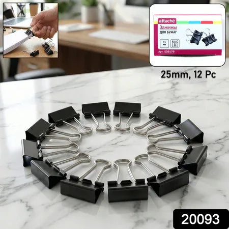 25mm Black Binder Clips (12 Pc) - Zidbik