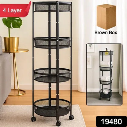 4-layer Round Metal Mesh Storage Organizer Rack With Wheels (1 Pc) - Zidbik