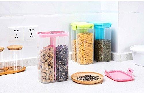 2146 Plastic 2 Sections Air Tight Transparent Food Grain Cereal Storage Container (2 Ltr) (With Box) - Zidbik