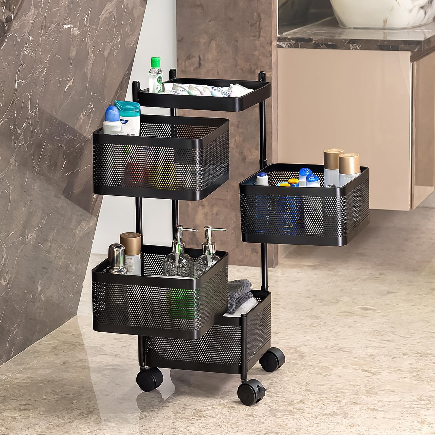 Metal Square High Quality Kitchen Trolley With Wheels (4 Layer  1 Pc) - Zidbik