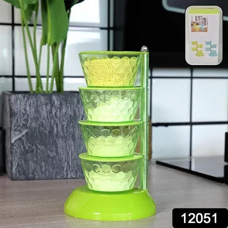 4 Section 360 Rotating Vertical Seasoning Box Plastic Pickle Tower Spice Rack (4 Layer With 4 Plastic Spoon 1 Set) - Zidbik
