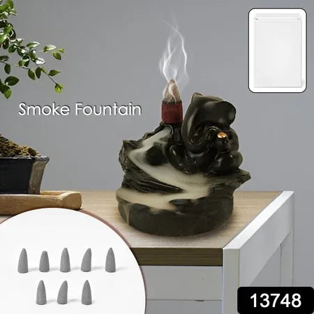 Smoke Fountain Ganesha Idol Decoration Items With 8 Pc Backflow Incense Cones Sticks (1 Pc) - Zidbik