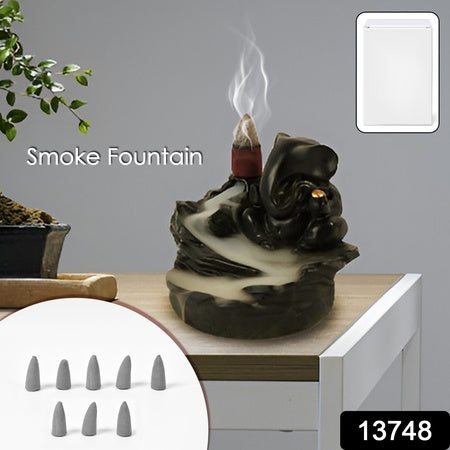 Smoke Fountain Ganesha Idol Decoration Items With 8 Pc Backflow Incense Cones Sticks (1 Pc) - Zidbik