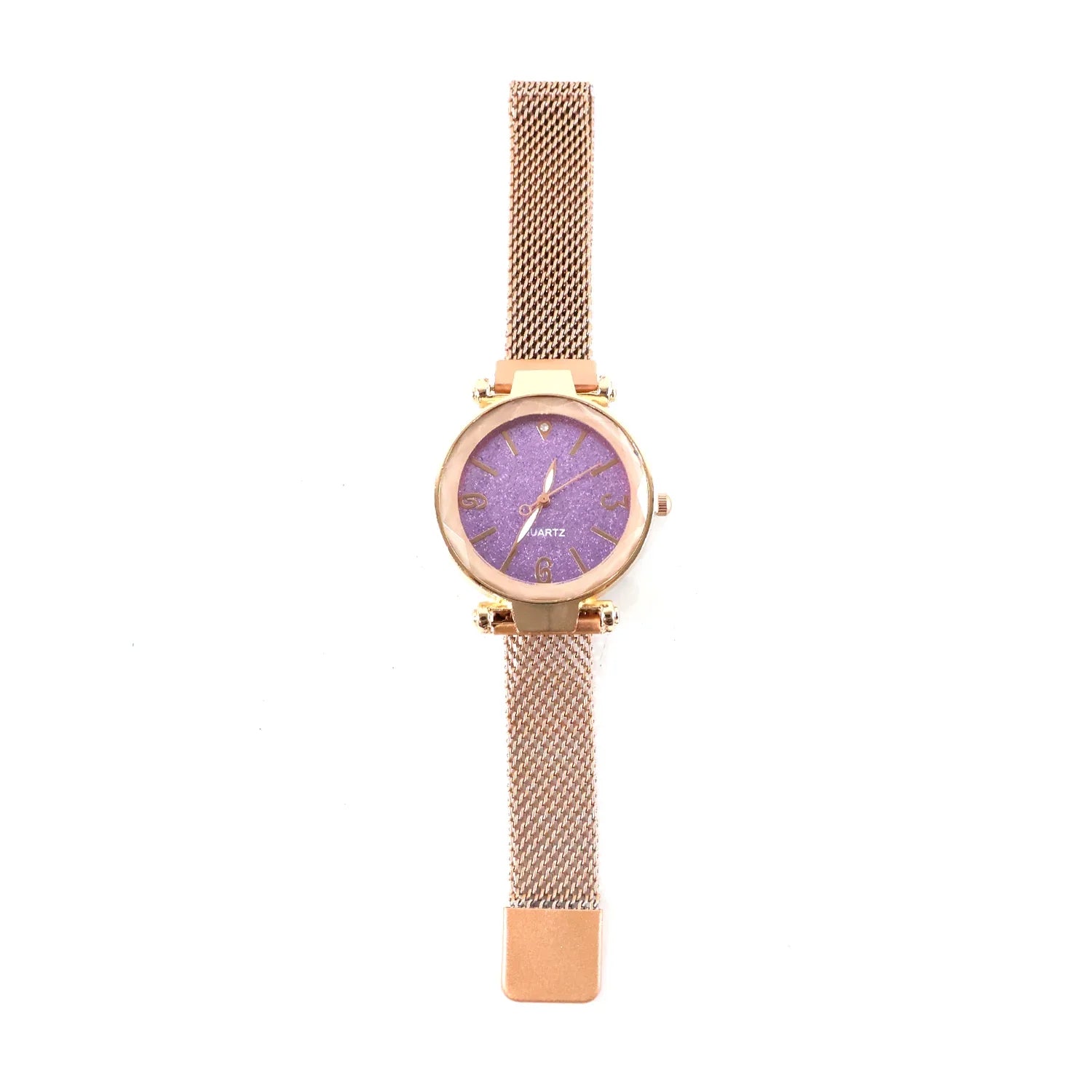 Elegant Rose Gold Mesh Strap Analog Wrist Watch For Women (1 Pc) - Zidbik