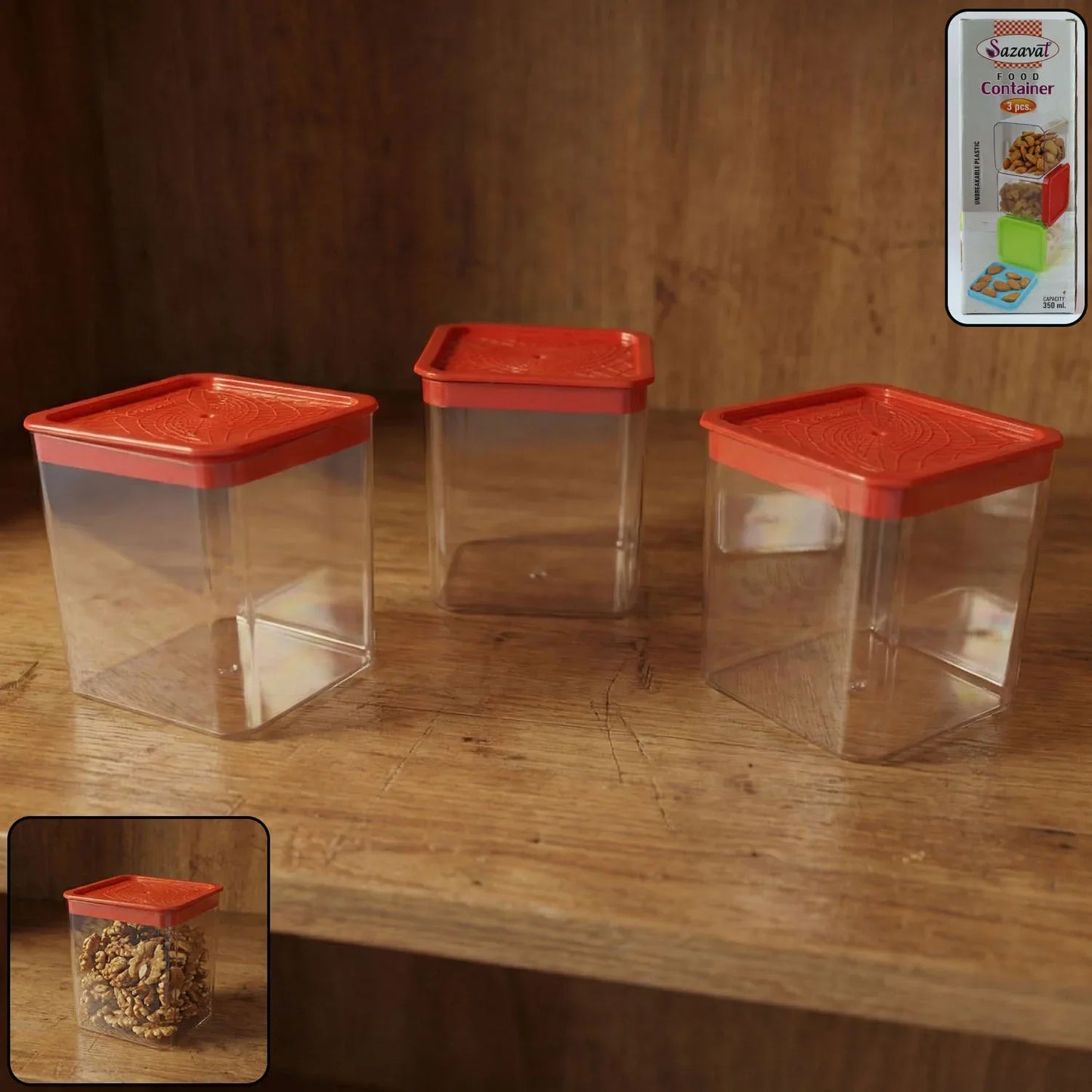 3 Piece Airtight Food Storage Container Set (1 Set 350 Ml) - Zidbik