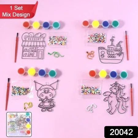 Kids Paint Coloring Craft Activity Set With Beads (Mix Design 1 Set) - Zidbik