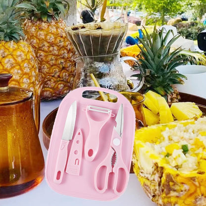 5490 Mini Travel Cutting Board Set 4 Pcs Portable Mini Camping Plastic Cutting Board  Knife Fruits  Vegetable Peeler Scissors Kitchen Knives Set For Travel Picnic Camping Outdoor Park (4 Pc Set) - Zidbik