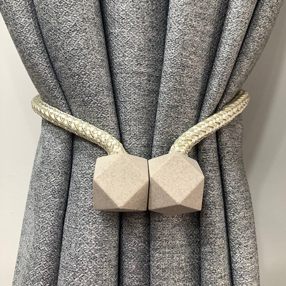 1441 Hexagonal Magnetic Braided Rope Drapery Window Curtains Loop Binding Ties Buckle (2 Pc) - Zidbik