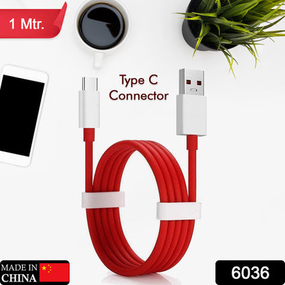 6036 Unique Type C Dash Charging Usb Data Cable  Fast Charging Cable  Data Transfer Cable For C Type Mobile Use 1 Meter ( Red ) - Zidbik