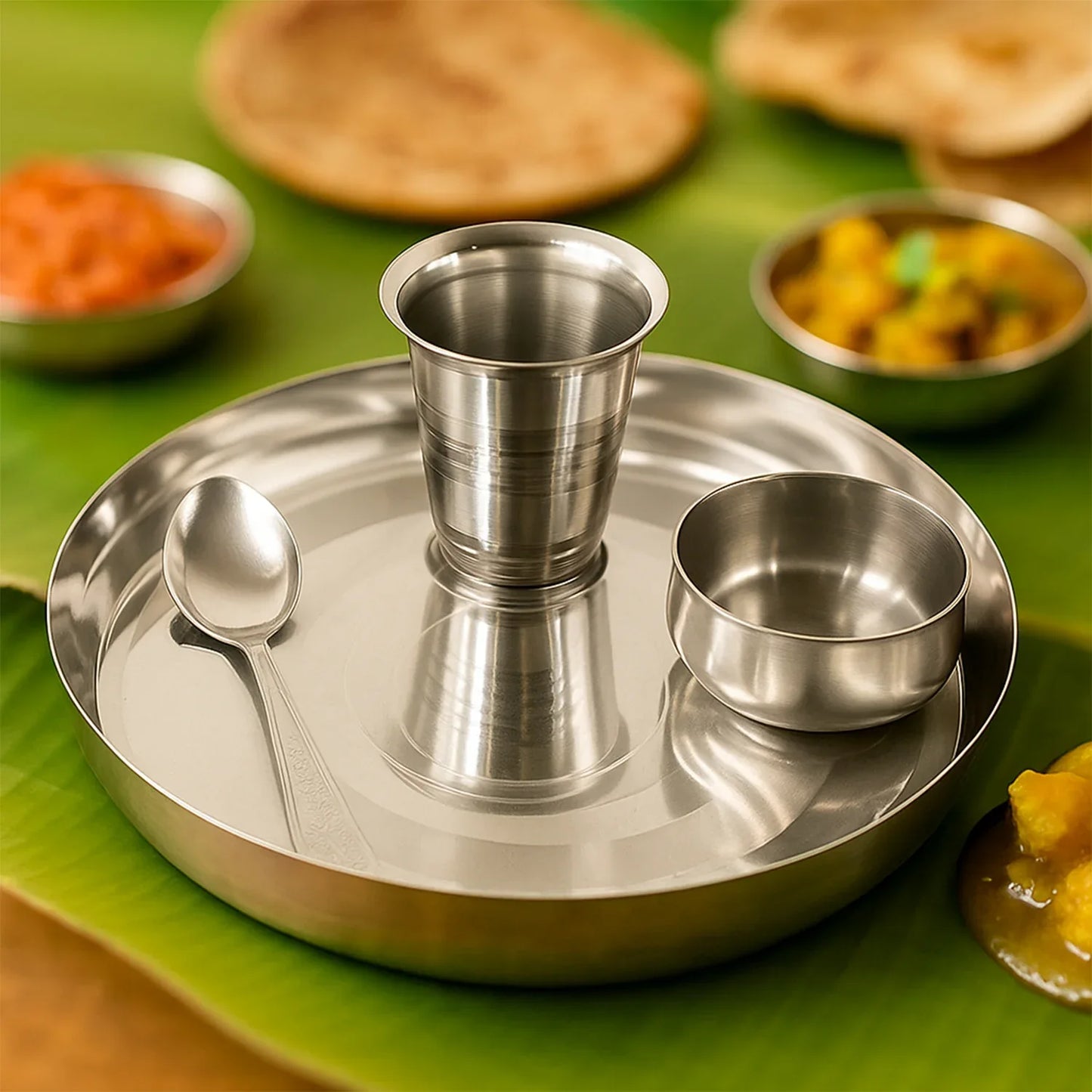 Stainless Steel Pooja Thali - (Set) - Zidbik