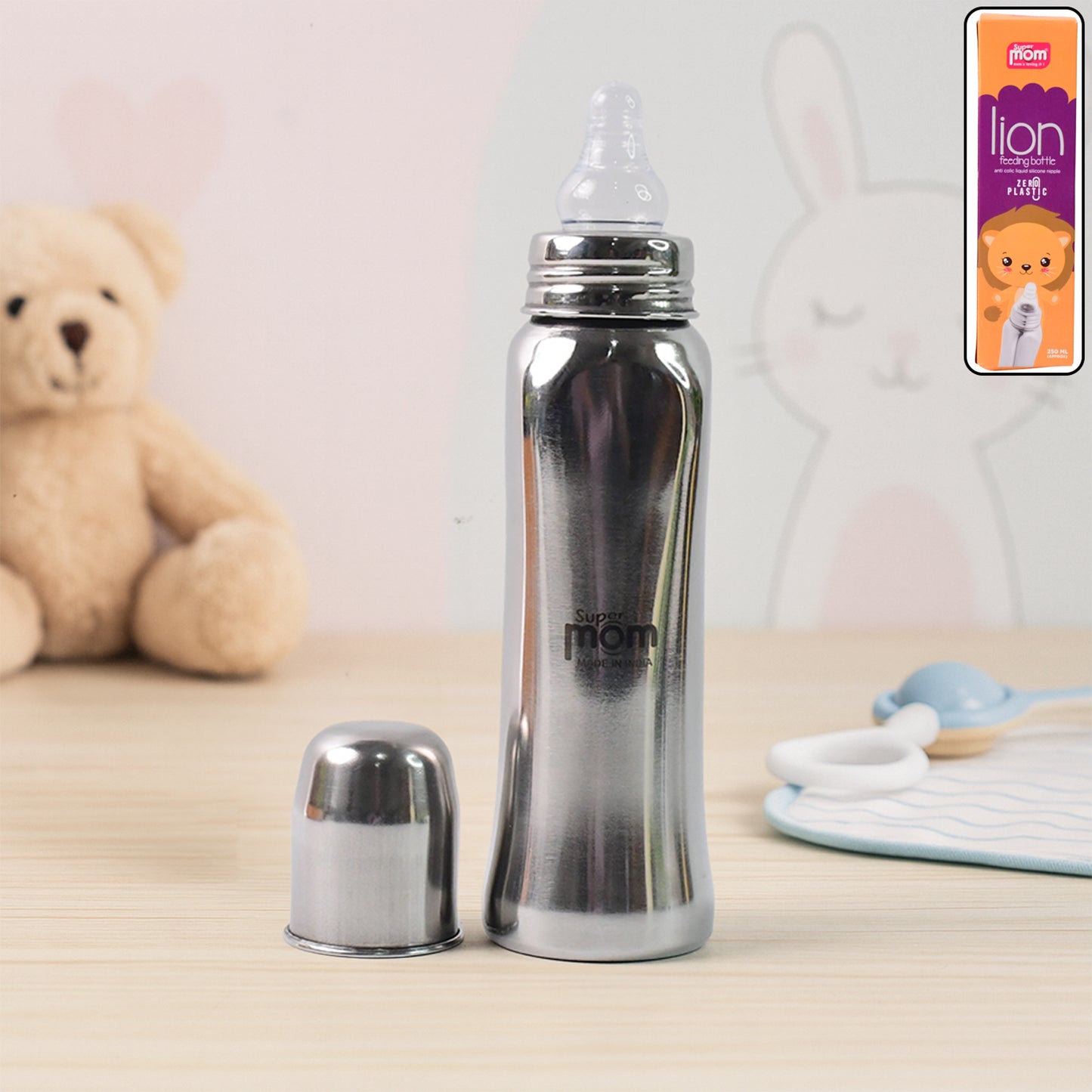 Supermom Lion Stainless Steel Feeding Bottle  250ml - Zidbik