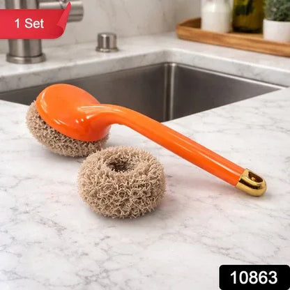Heavy Duty Cleaning Scrubber Set With Long Handle (1 Set) - Zidbik