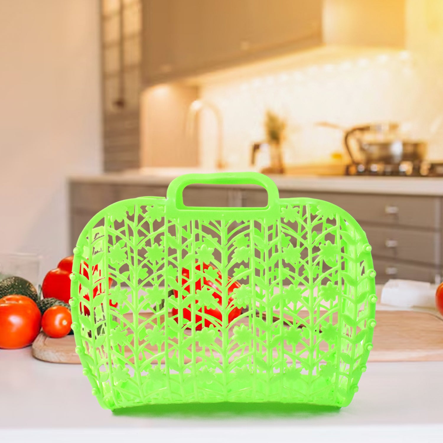 Plastic Foldable Basket Bag  Fruit  Vegetable Storage Basket (3 Pcs Set  Multicolor) - Zidbik