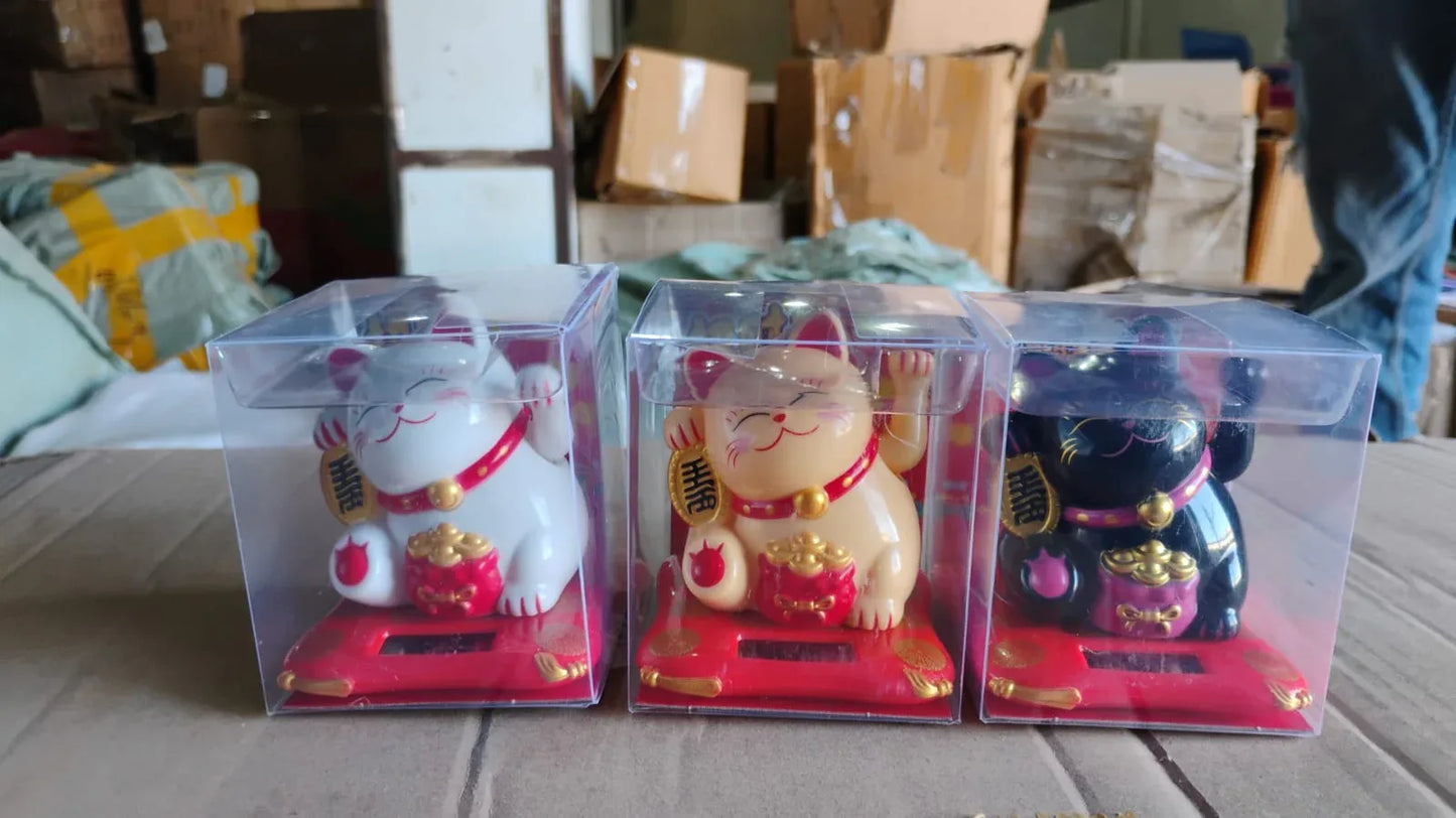 Solar Powered Happy Cat Beautiful With Arm Waves Wealth Cat (1 Pc Mix Color) - Zidbik