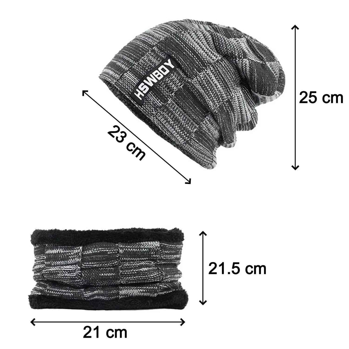 6066 Ultra Soft Unisex Woollen Beanie Cap Plus Muffler Scarf - Zidbik