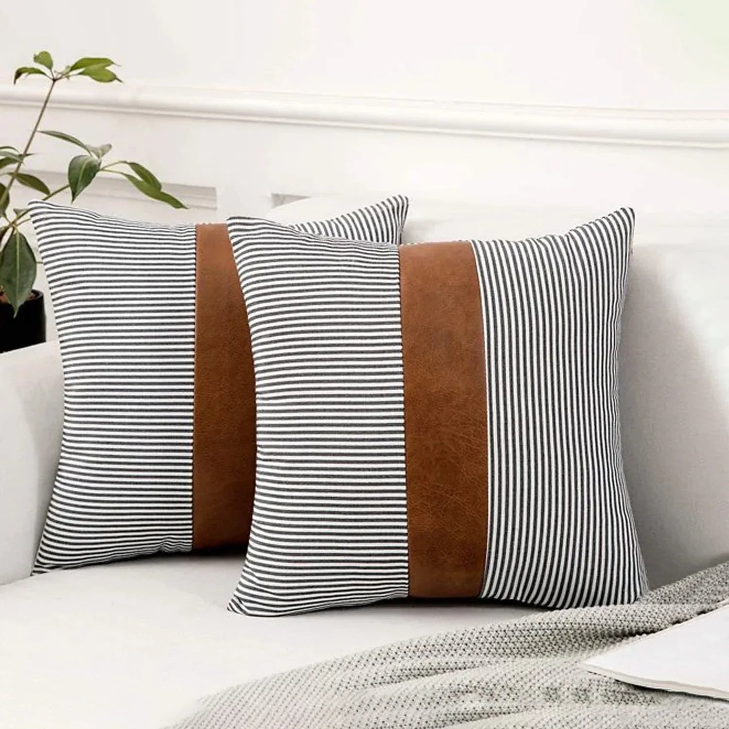 Pillow Covers Leather Cotton Cushion Covers (16 16 Inch 1 Pair 2 Pc) - Zidbik