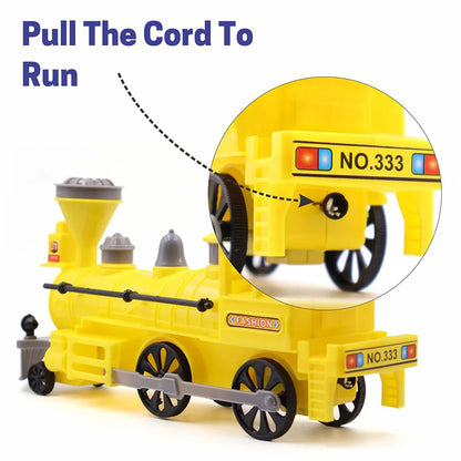 Pull And Go Train With Light Plastic String Pull Back Train (1 Pc Mix Color) - Zidbik