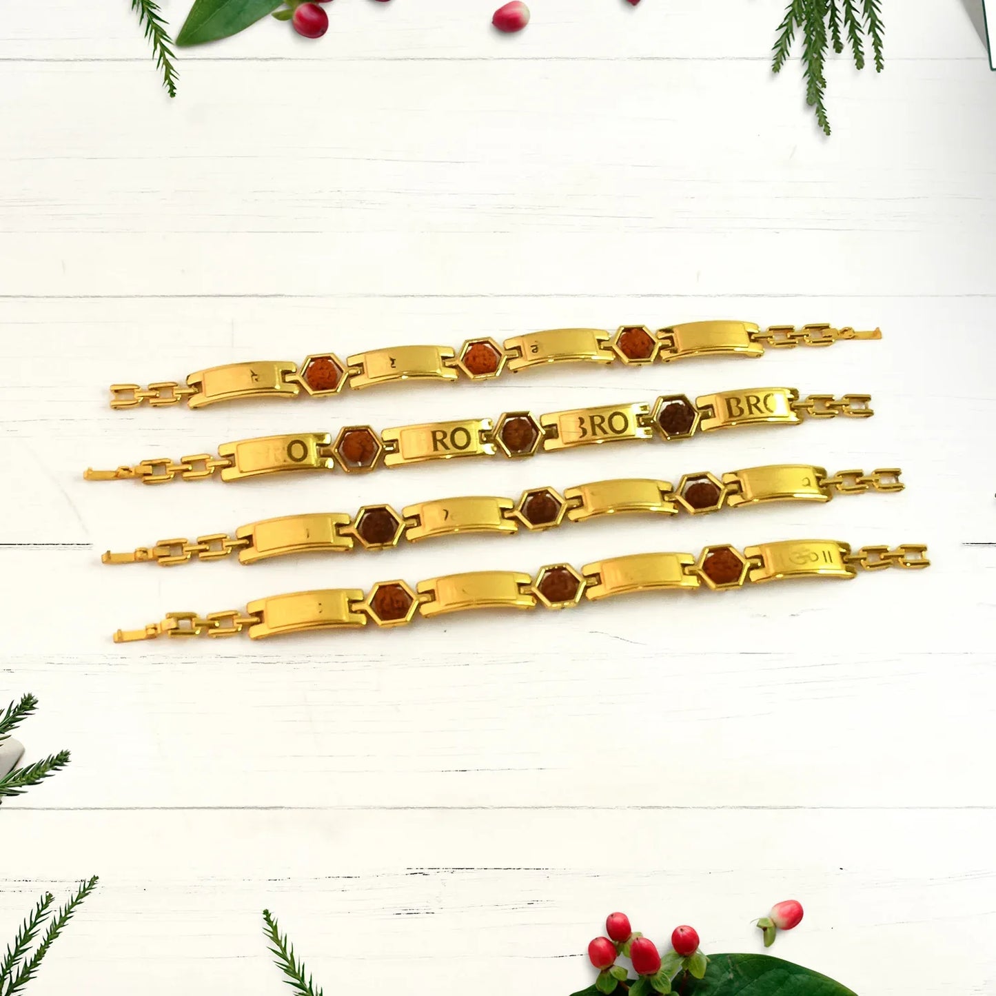 Gold Plated Hexa Bead Bracelet Rakhi For Brother (1 Pc) - Zidbik