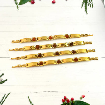 Gold Plated Hexa Bead Bracelet Rakhi For Brother (1 Pc) - Zidbik