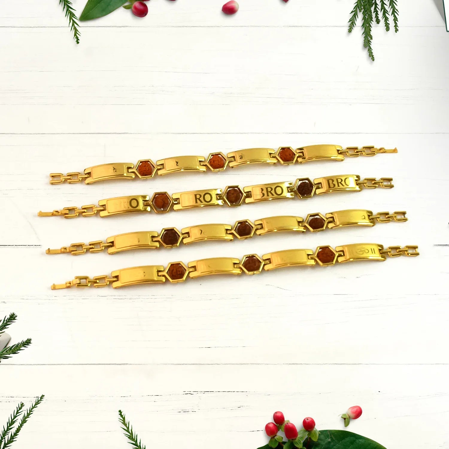 Gold Plated Hexa Bead Bracelet Rakhi For Brother (1 Pc) - Zidbik