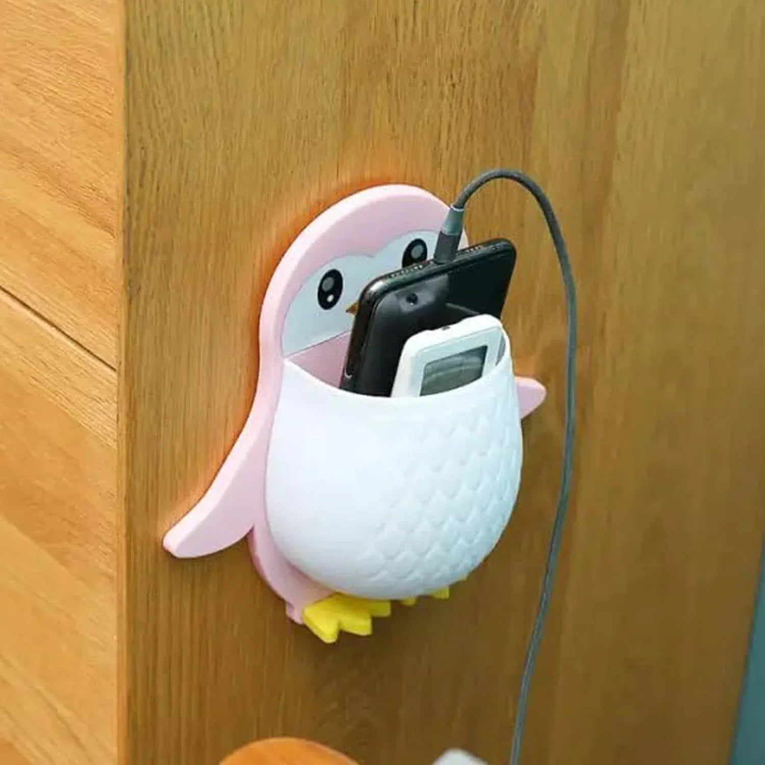 17688 Penguin Storage Box Adhesive Remote Case Electric Toothbrushes Holder Universal Controller Holder Wall Nightstand Office Plastic Wall Mount - Zidbik
