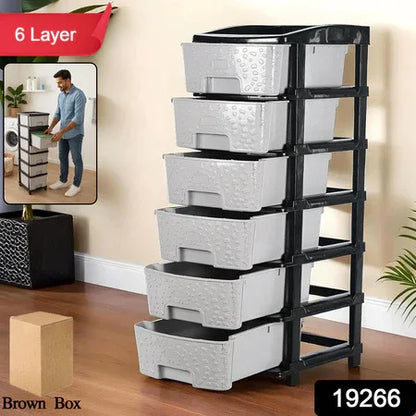 6-layer Heavy-duty Plastic Drawer Organizer Cabinet With Stone Texture Drawers - Zidbik