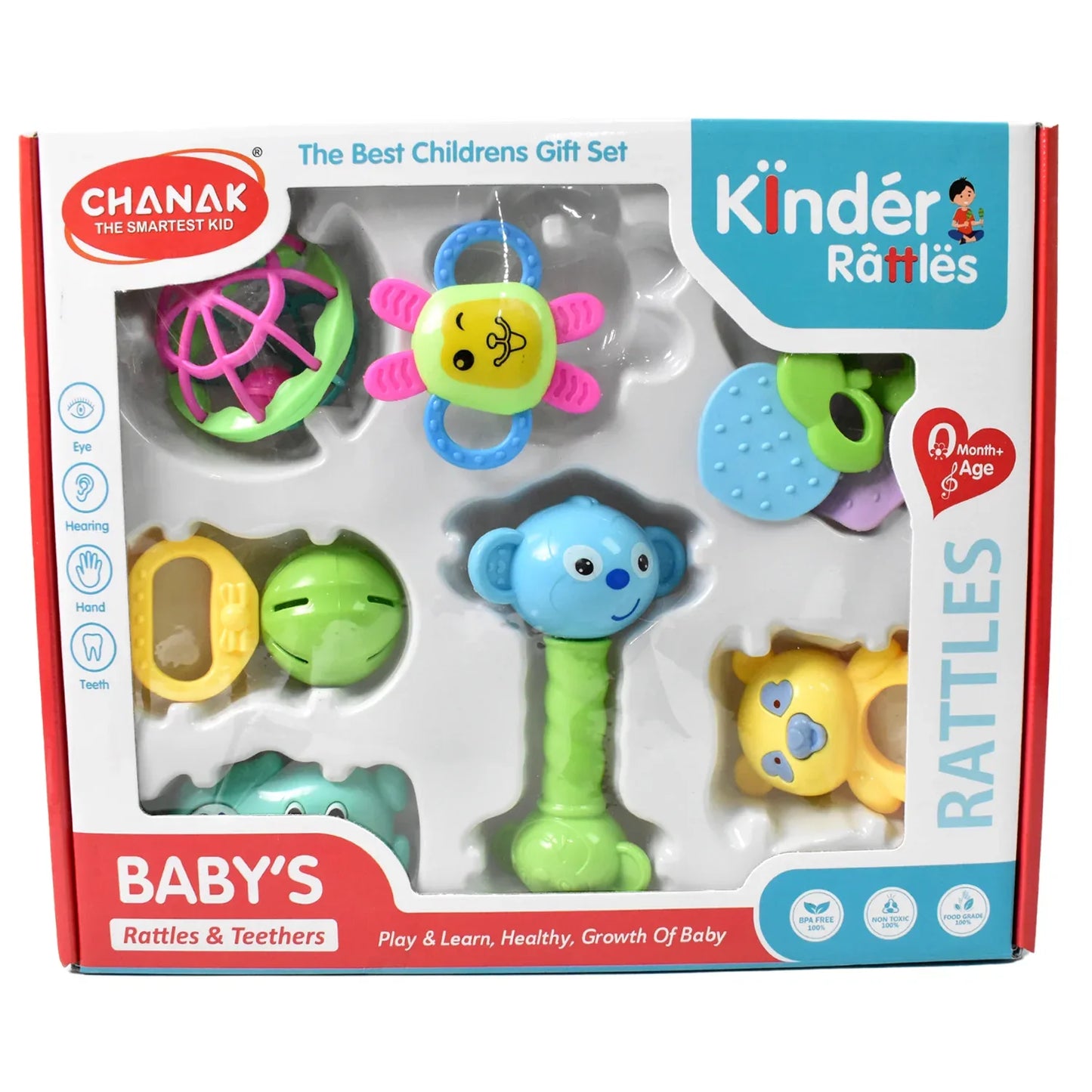 Kinder Rattles Classic Store Plastic Non-toxic Shake And Grab Ball Baby Rattles Teethers (8 Pcs Set) - Zidbik