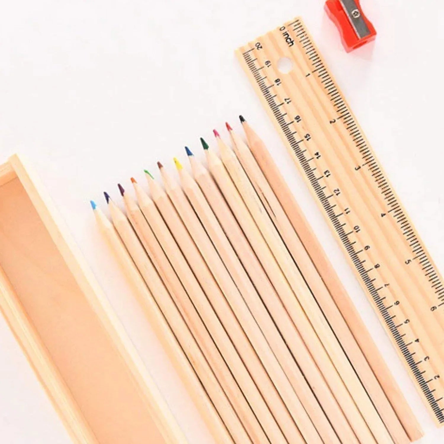 4726 Colorful Wooden Pencil Set With Pencil Box Ruler Sharpener For For Kids Artist Architect - Zidbik